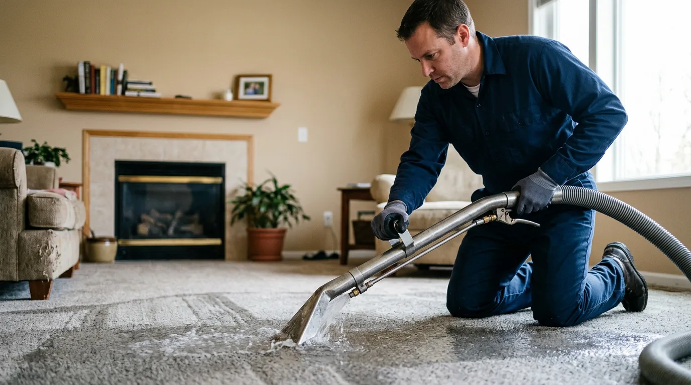 Water damage restoration technician working near Carrollton, IL